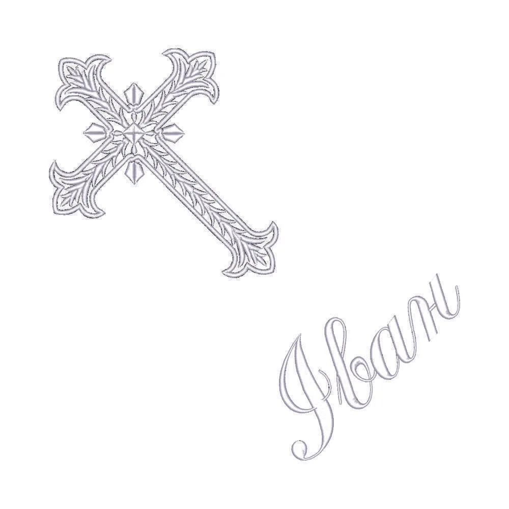 Іменна крижма біла вишивка, хрестик №09